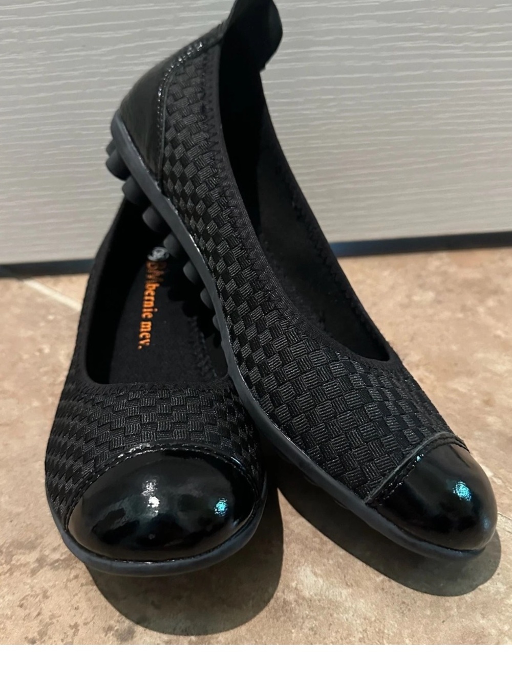 Bernie Mev Ballet Flats Black ‎ Woven Patent Cap Toe Comfort Women EU 37 US 6